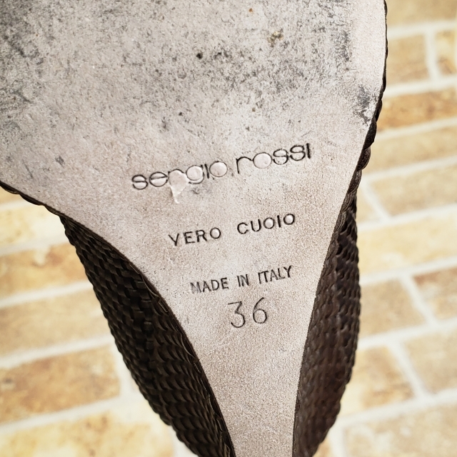 セルジオロッシ レザー オープントゥ ウェッジソール パンプス 36 イタリア製 ダークブラウン Sergio Rossi_画像7