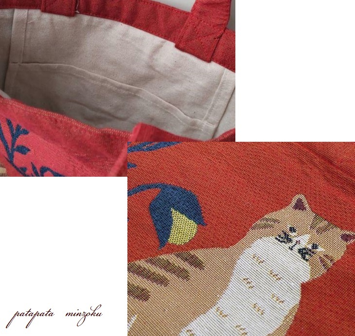 トートバッグ ジャガード織り タビーキャットバッグ M 茶白トラ猫 猫 ねこ ネコ 雑貨_画像3
