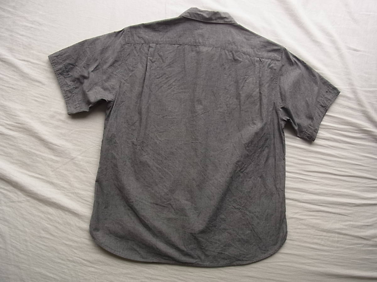 M H L, マーガレットハウエル コットンシャンブレー素材 オーバーサイズ 半袖シャツ サイズ S 日本製 グレーのシャンブレーの画像4