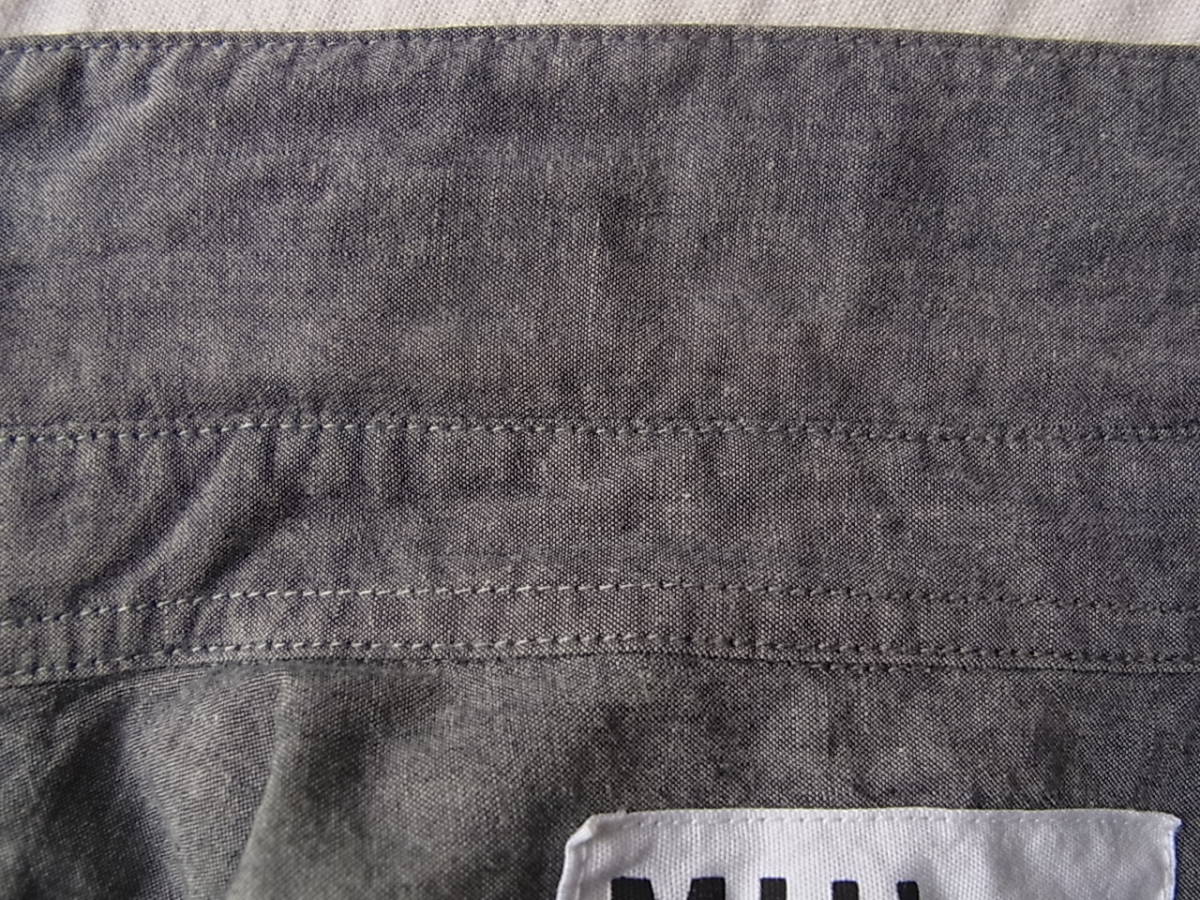 M H L, マーガレットハウエル コットンシャンブレー素材 オーバーサイズ 半袖シャツ サイズ S 日本製 グレーのシャンブレーの画像7
