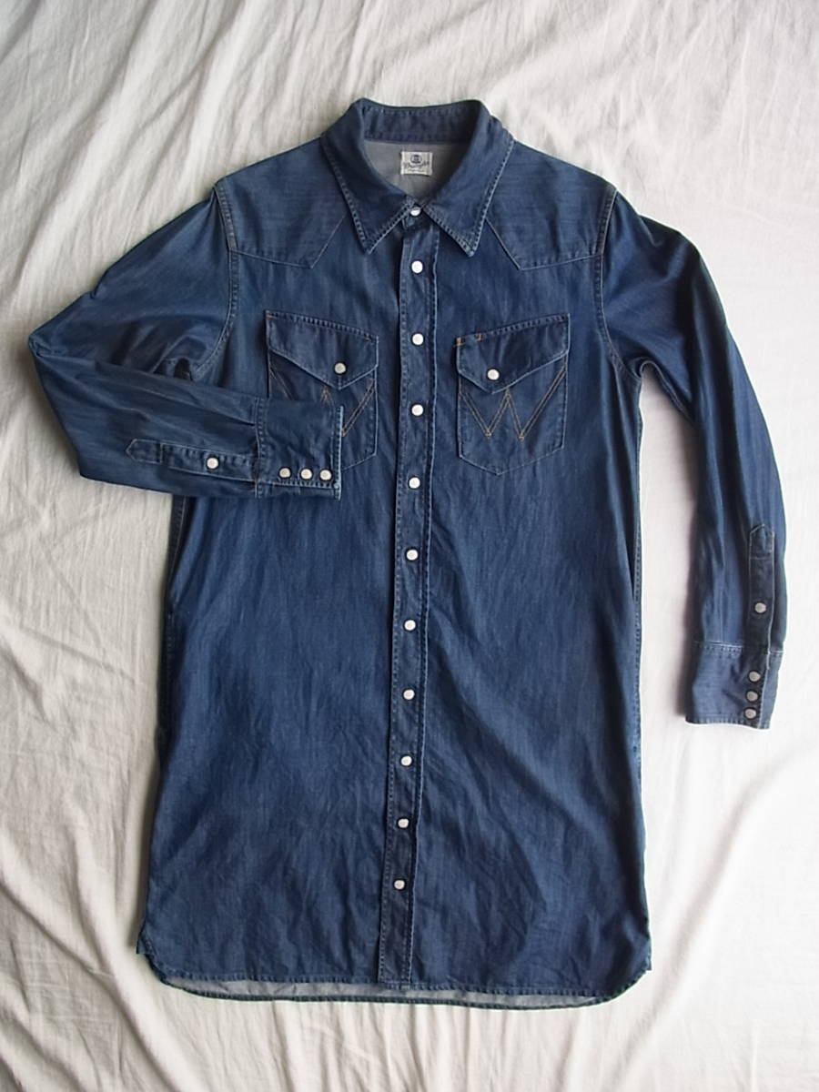 Wrangler Wrangler Right on s Denim material western shirt ti teal One-piece size M indigo blue 