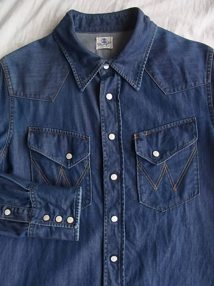 Wrangler Wrangler Right on s Denim material western shirt ti teal One-piece size M indigo blue 