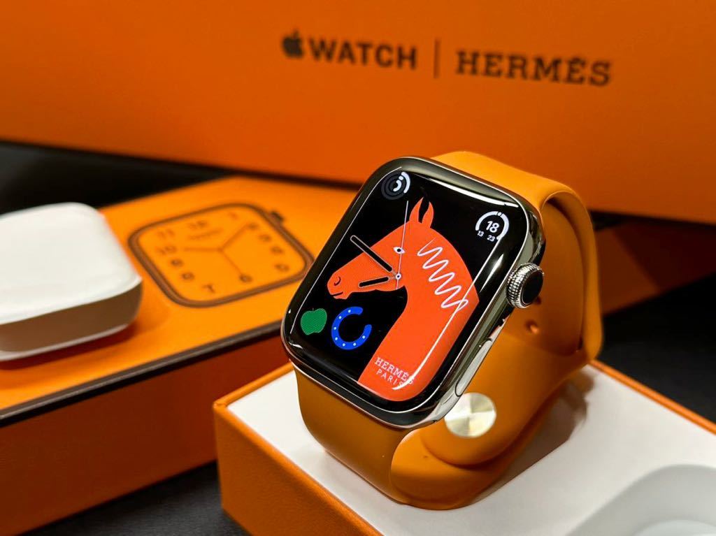 ☆即決 美品 Apple Watch series8 HERMES 45mm アップルウォッチ エルメス GPS+Cellular シルバーステンレス  シリーズ8 809