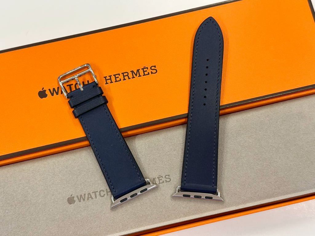 即決 美品 Apple Watch Hermes 45mm 44mm 42mm ネイビー シンプル