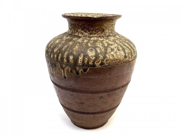 備前焼 古備前 自然釉 変形壷 時代箱付 V R1196-