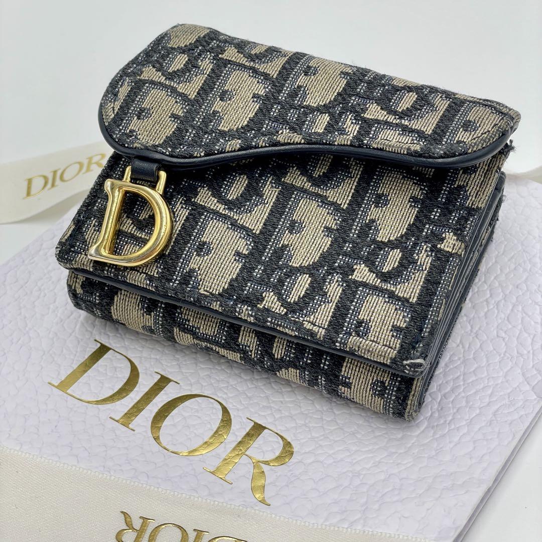 Christian Dior 三つ折り財布 オブリークジャガード SADDLE-
