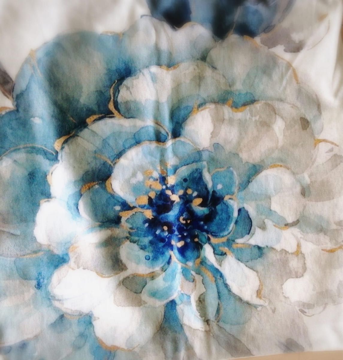 花柄 水彩画タッチ クッションカバー ブルー 正方形 北欧 シャビーシック アンティーク インテリア ソファ リビング