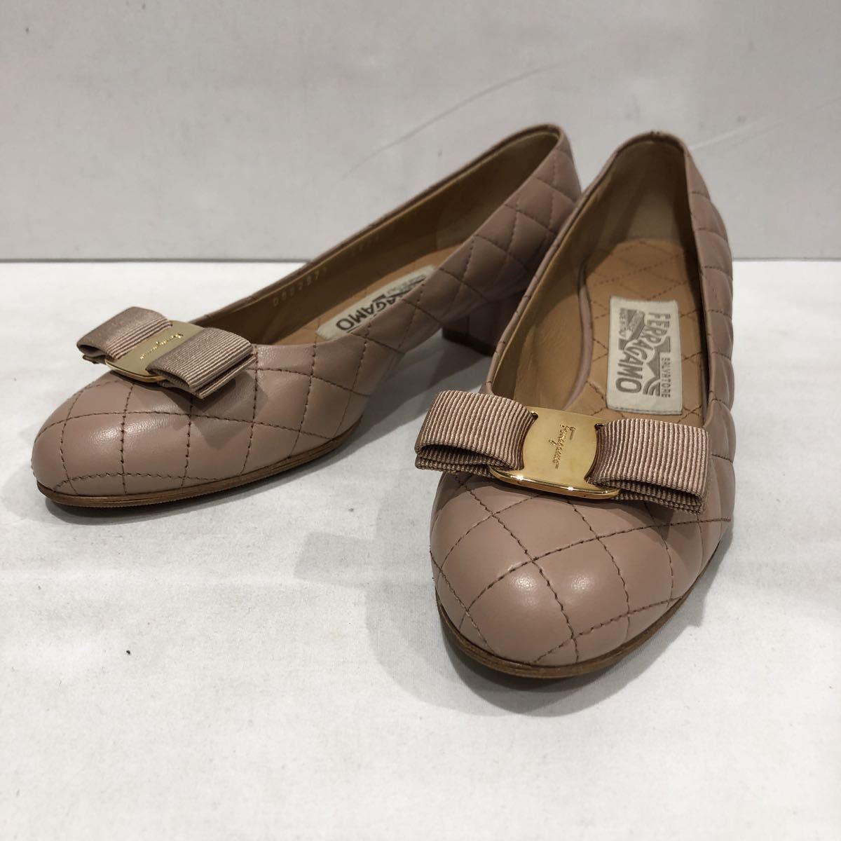 【Salvatore Ferragamo】 パンプス サルヴァトーレフェラガモ UK6.5 ピンク レザー キルティング ts202308