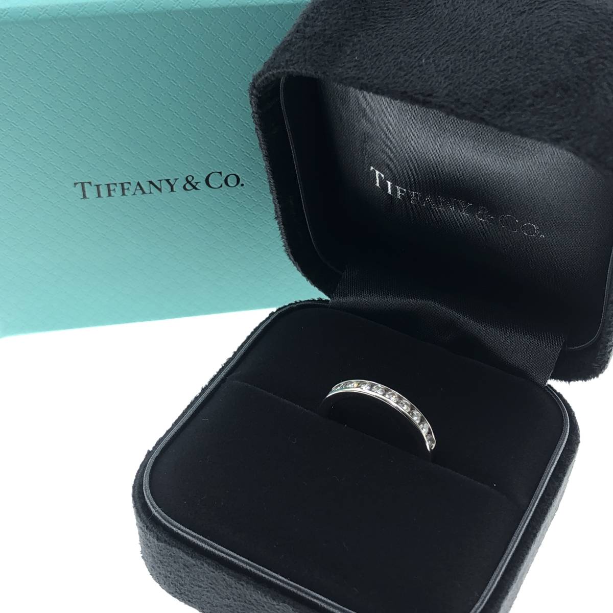 【美品】Tiffany &Co. ハーフサークルバンドリング チャネルセッティング Pt950 11P ダイヤ 10号 約5.1g アクセサリー ティファニー 内外箱_画像1