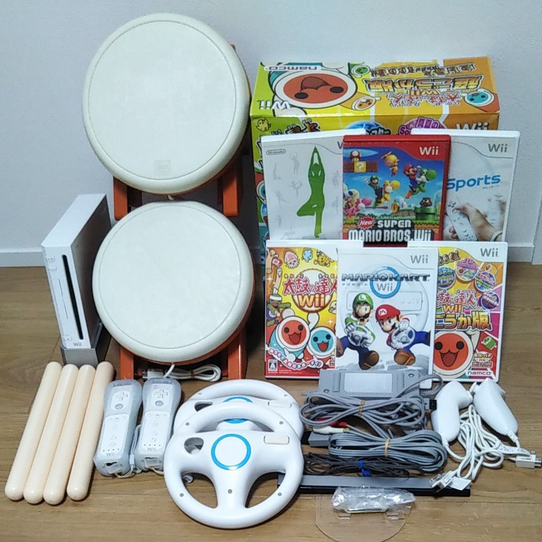 wii本体一式 太鼓の達人 マリオカート 2人用セット ソフト6本付き 動作