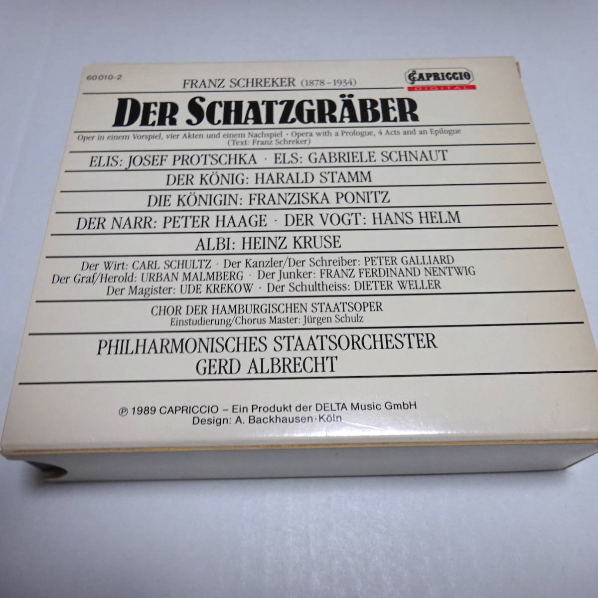 輸入盤/Capriccio/2CD「シュレーカー：宝を探す人(宝捜し、宝探し)」アルブレヒト/プロチュカ/シュナウト/1989年Live/Der Schatzgraber_画像2