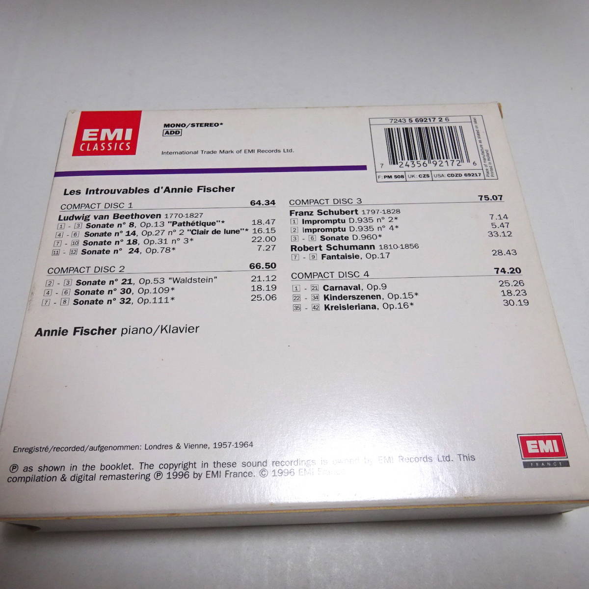 輸入盤/EMI/4CD「Les Introuvables d'Annie Fischer」アニー・フィッシャー名演集/シューマン/ベートーヴェン /シューベルト_画像2