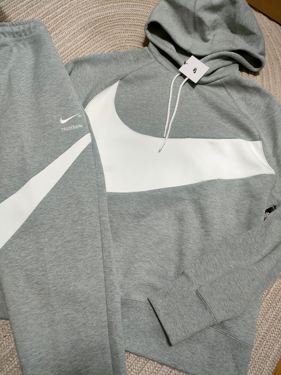 新品 定価26950 NIKE ビッグスウッシュ スウェット セットアップ グレー XL パーカー パンツ ナイキ スウッシュ メンズ 上下 スウッシュ