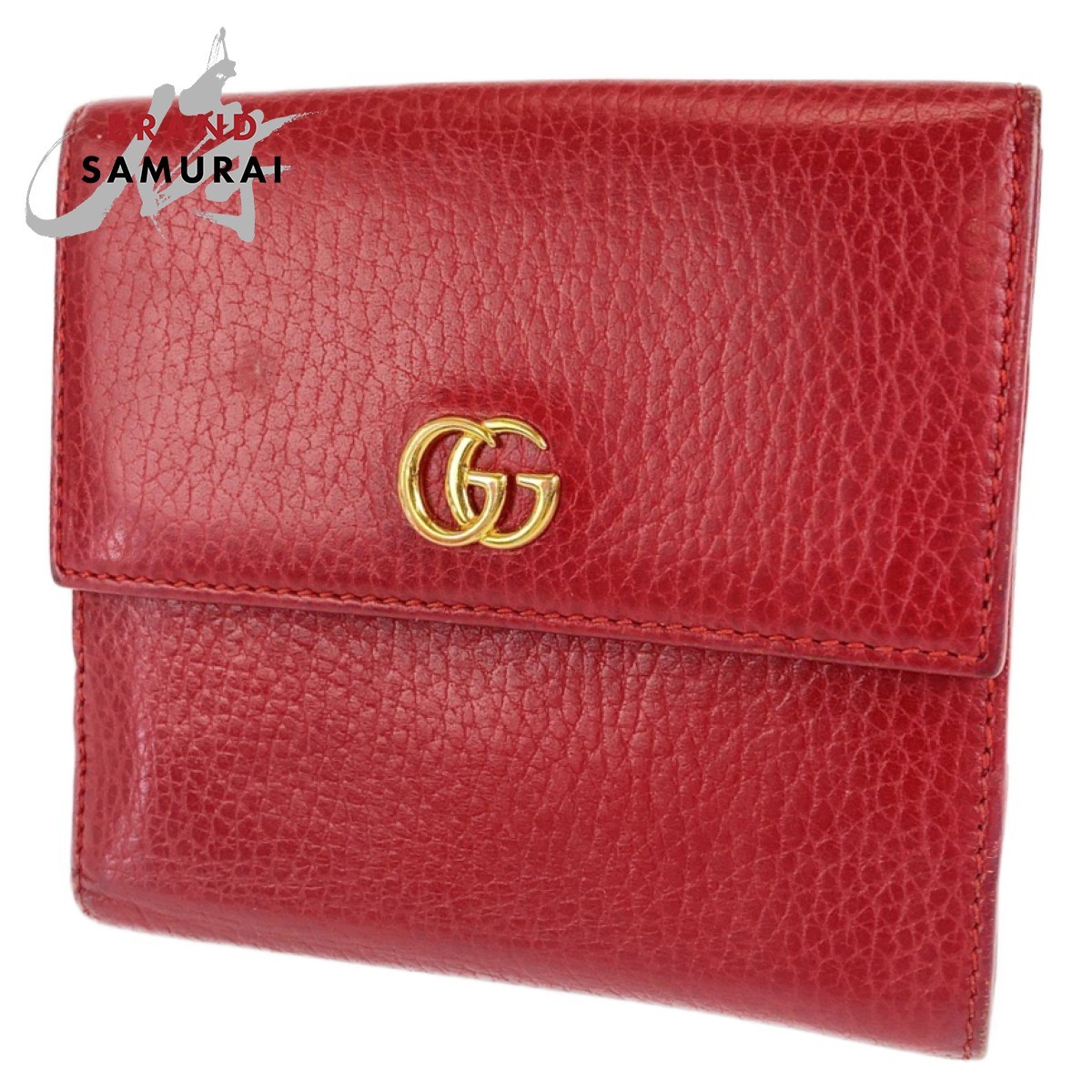 GUCCI グッチ GGマーモント ハイビスカスレッド レザー 二つ折り財布 レディース 400909