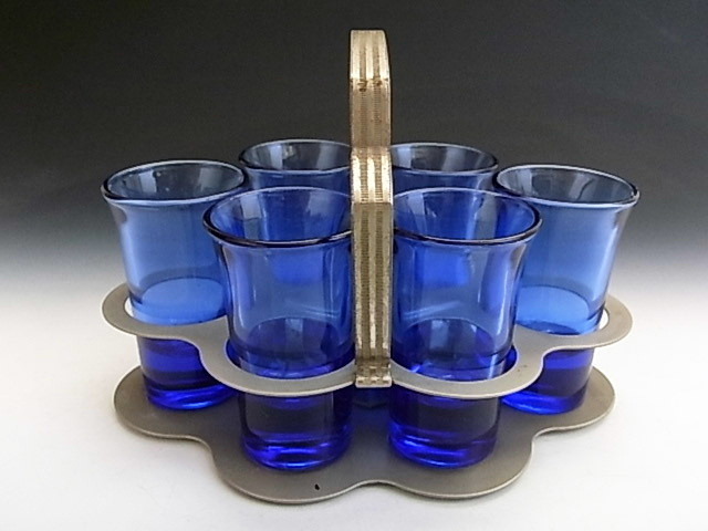 ディプレッション 青硝子 ショットグラス セット ◆ 米国アンティーク