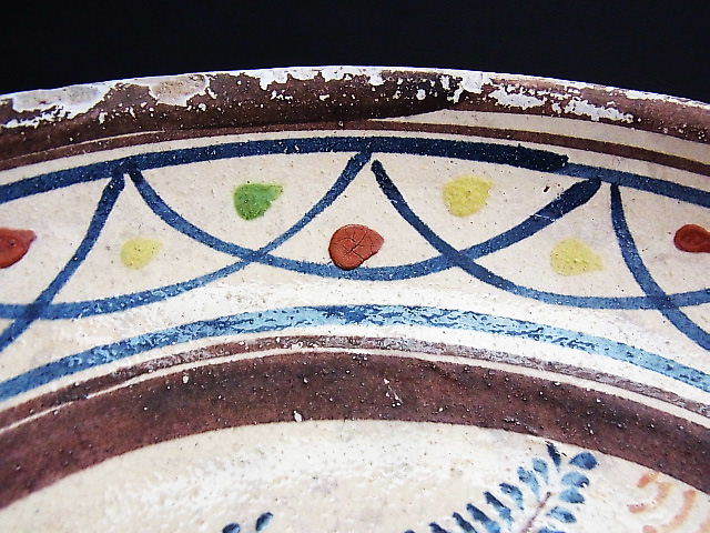 古民芸 ◆ メキシコ トナラ焼 青鷺 絵皿　_画像6