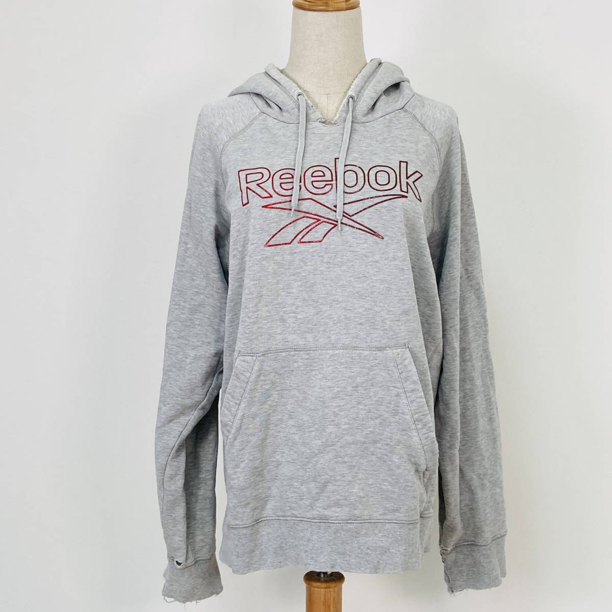 a00220 Reebok Reebok Parker pull over sweat Parker long sleeve with a hood big Logo gray old clothes USED all-purpose standard casual 
