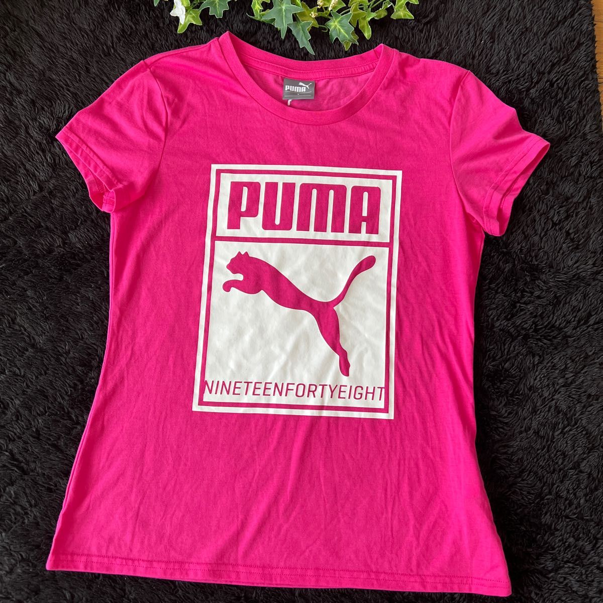 美品 PUMA プーマ スポーツウェア 半袖 ブランドロゴ ピンク Lサイズ