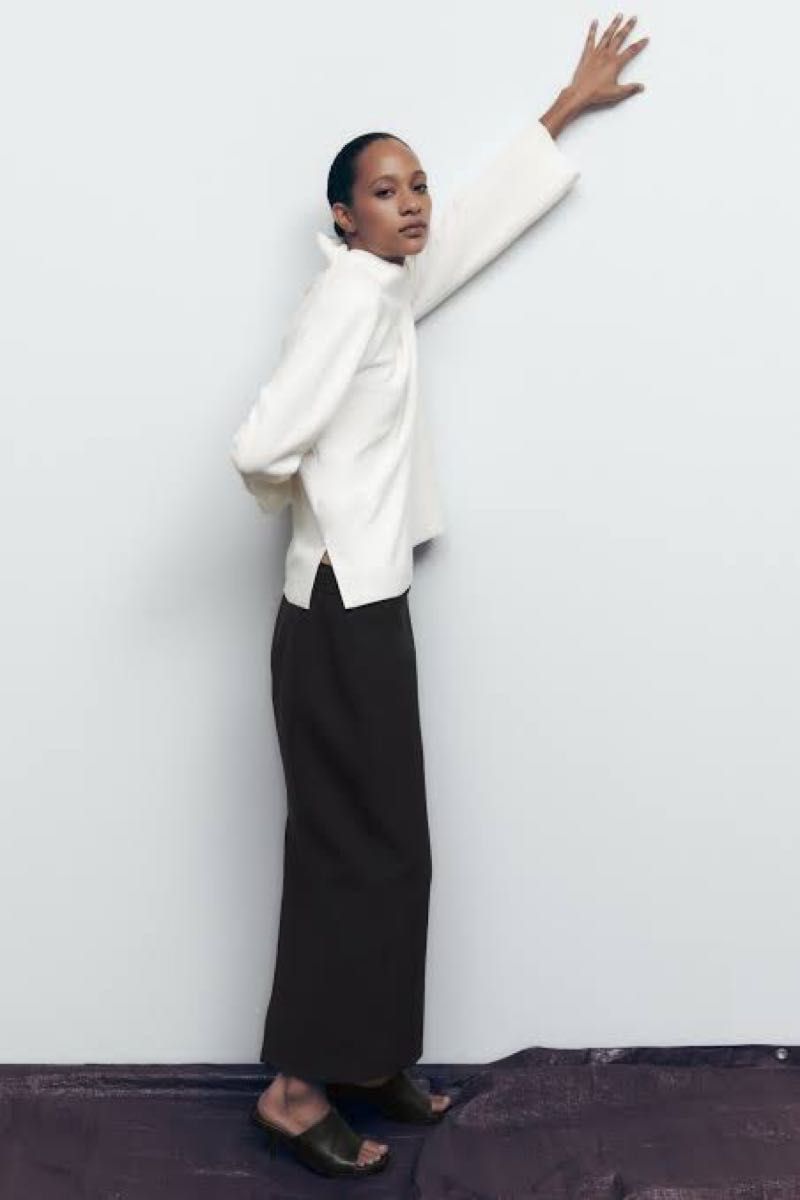 ハイネック ロングスリーブ リブトップ シーズン【美品】ZARA ハイネック ロングスリーブ トップス(M