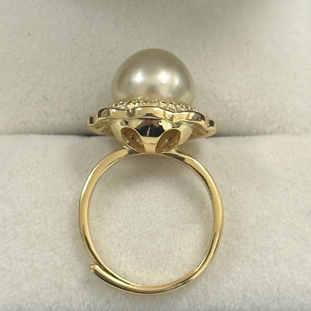 新品入荷 南洋白蝶パール リング 指輪 天然色 本真珠 10.5-11mm 白蝶