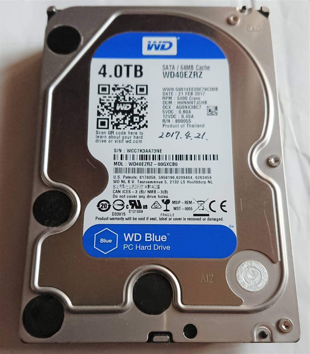 使用時間7566時間 WesternDigital/WD WD40EZRZ 00GXCB0 SATA 4TB 5 4K