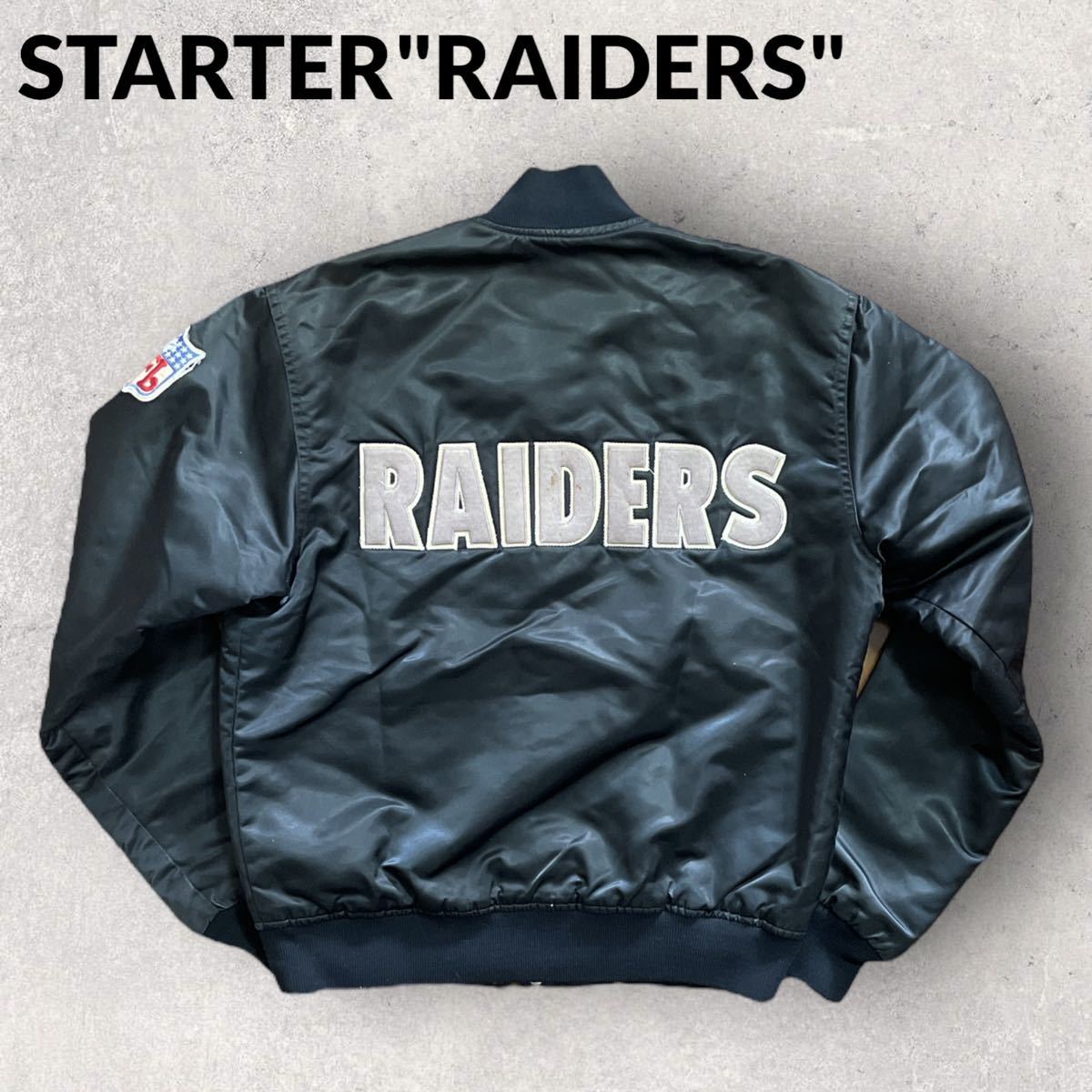 STARTER 90s USA製 RAIDERS ナイロンジャケット M ブラック