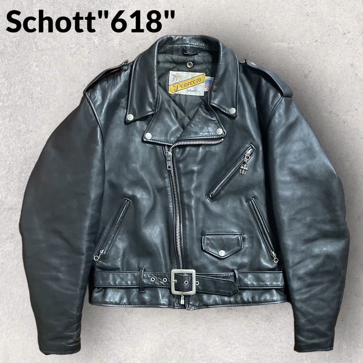 Schott ショット 618 USA製 ベルト付ダブルライダースジャケット 42