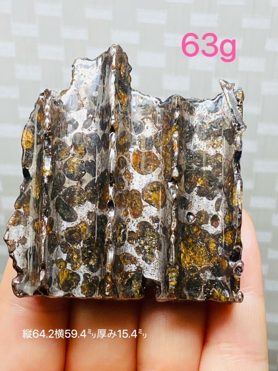  鑑別書付き 63g セリコ隕石 パラサイト隕石 セリコ隕石 石鉄隕石 高品質 隕石 ペンダント加工に使われた隕石なので品質が良い 隕石