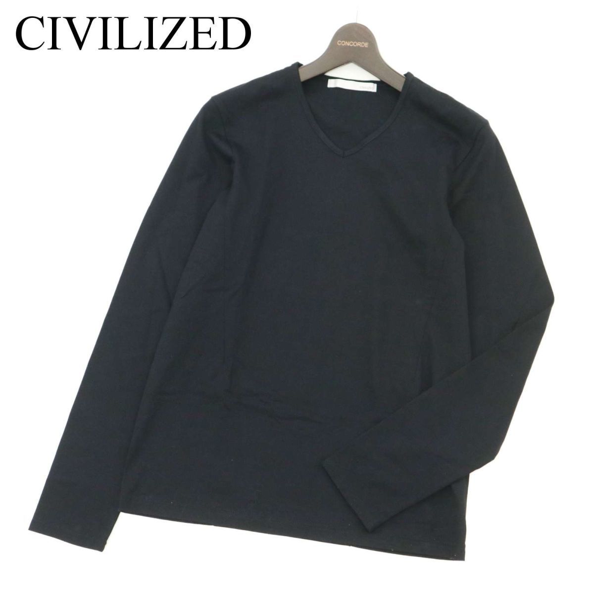 CIVILIZED シヴィライズド 通年★ 長袖 Vネック カットソー ロンTシャツ Sz.1　メンズ 黒 日本製　C3T03789_4#F_画像1