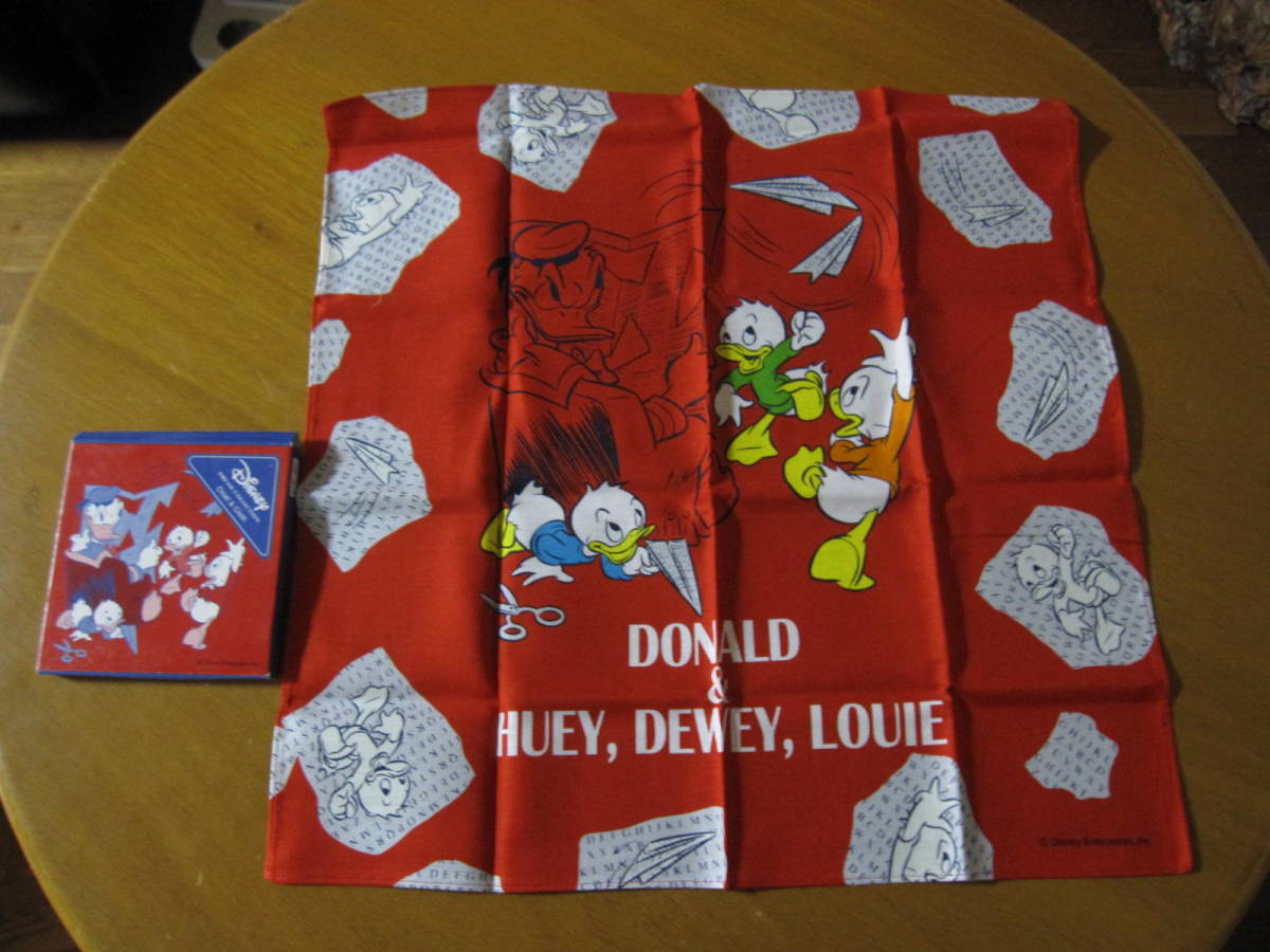 lunch Cross handkerchie new goods 3 sheets thousand .. made in Japan Disney Mickey Donald Goofy unused rare cotton collection together that time thing 