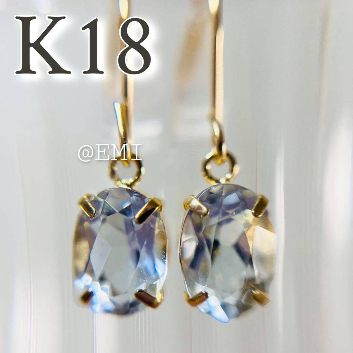 K18 天然石ブルートパーズ フックピアス BLUE TOPAZ 18金 Yahoo!フリマ