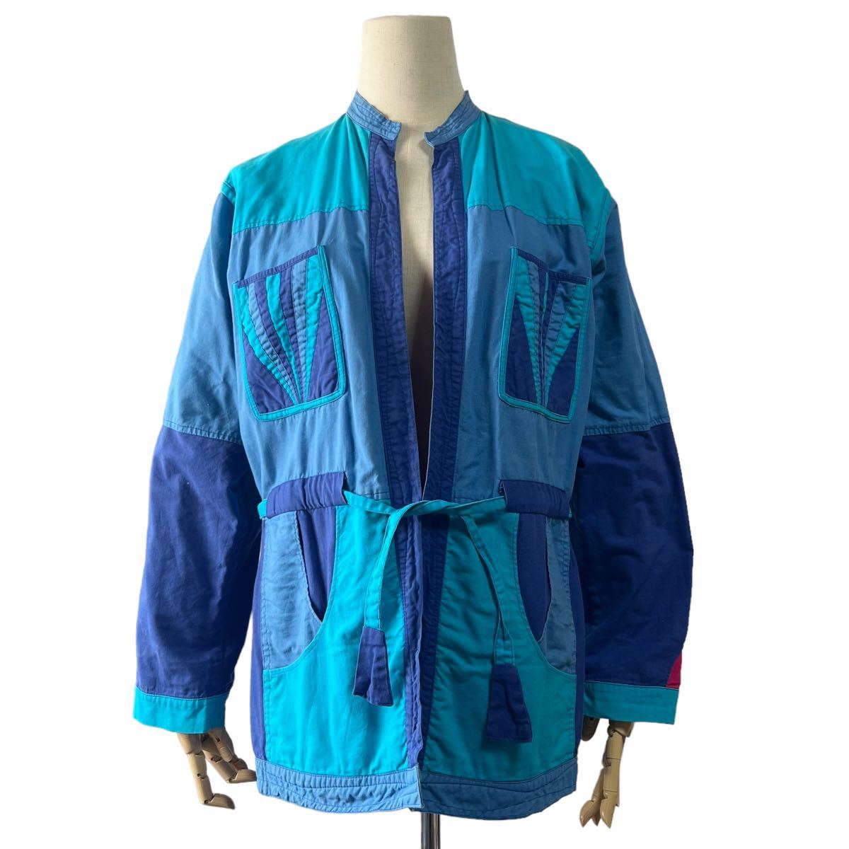 【1970〜80s】クレイジーパッチワーク　ビンテージジャケット　古着　カラフル　カバーオール　アート　ハンドメイド