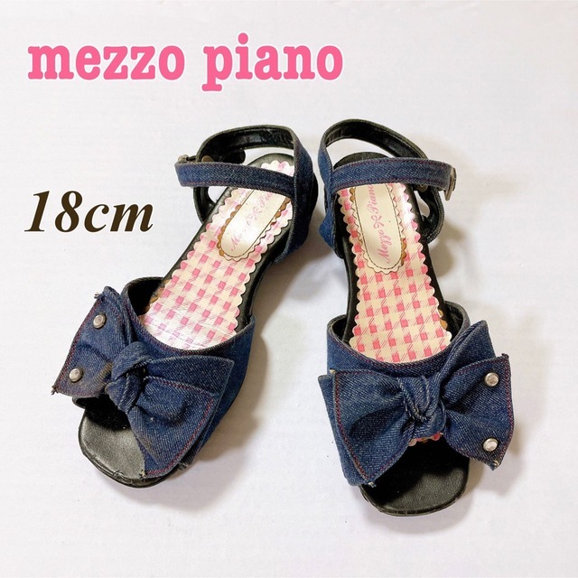 mezzo piano メゾピアノ ブルー デニム サンダル リボン 18cm キッズ 靴 シューズ 女の子_画像1