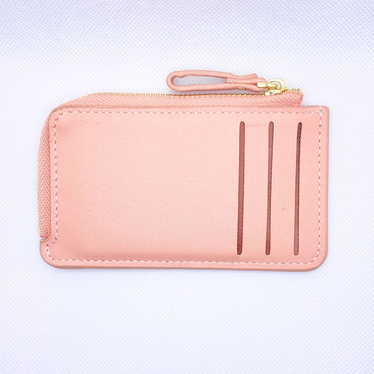 （未使用）薄型　小銭入れ　カードケース　L字 ファスナー 財布 コインケース ピンク　フラグメントケース