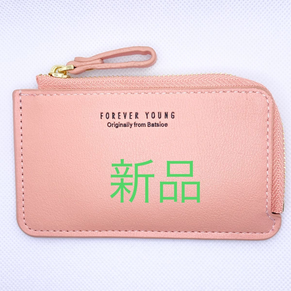 薄型　小銭入れ　カードケース　L字 ファスナー 財布 コインケース ピンク　フラグメントケース