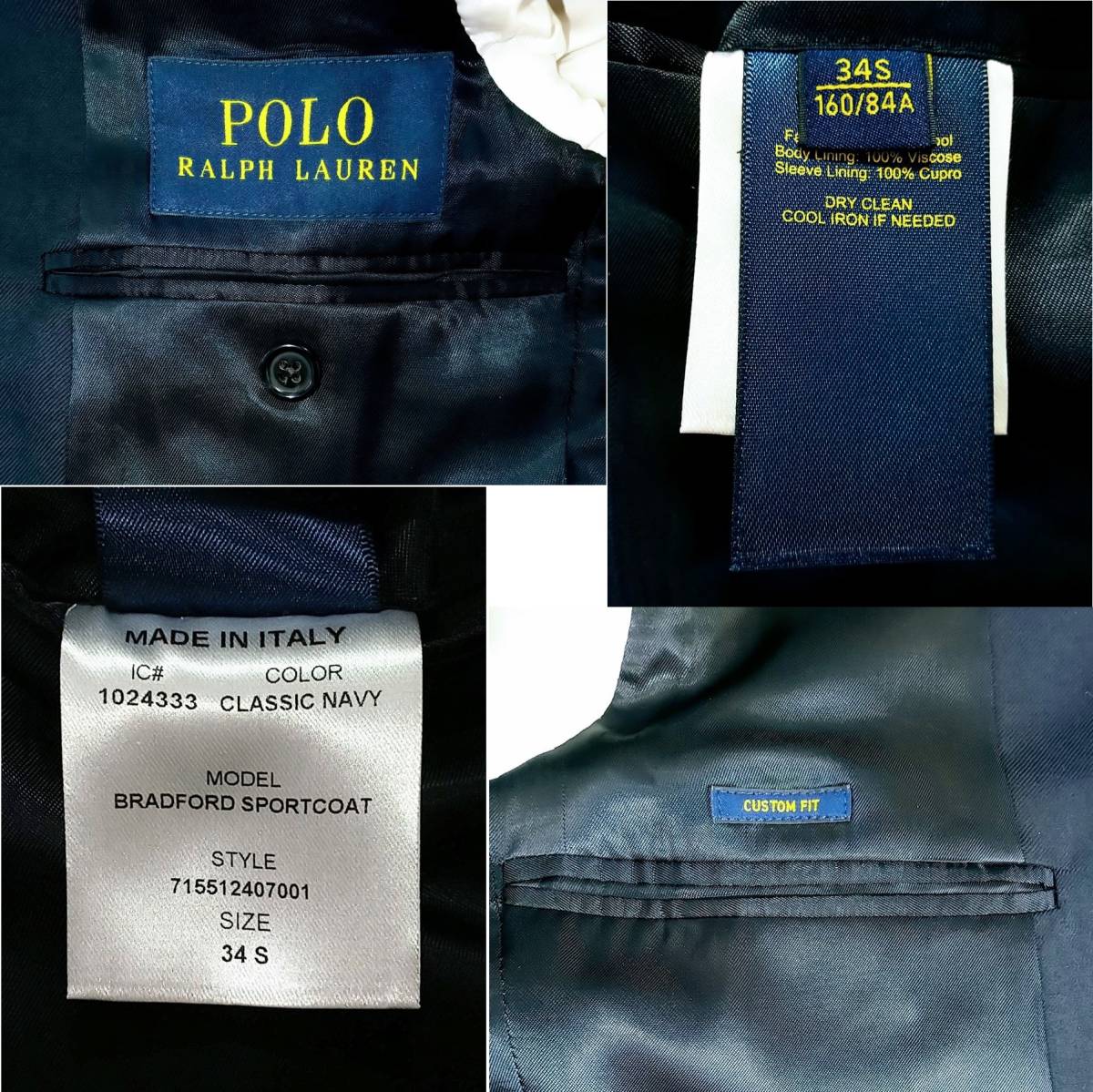 POLO RALPH LAUREN　ラルフローレン　テーラードジャケット　ネイビー　2つボタン　34S　BRADFORD SPORTCOAT　イタリア製_画像7