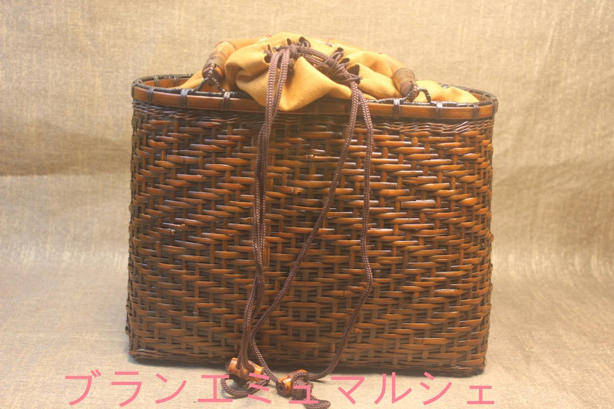 新品 自然竹編み上げカゴバック　 手作り藤バックバスケット　ナチュラル買い物カゴ　収納バッグ