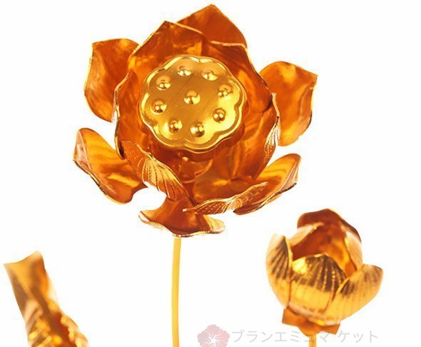 新入荷☆蓮花 5輪 常花 アルミ製 2点セット 鍍金 花瓶付 仏教 新入荷☆蓮花 5輪 常花 アルミ製 2点セット 鍍金 花瓶付 仏教