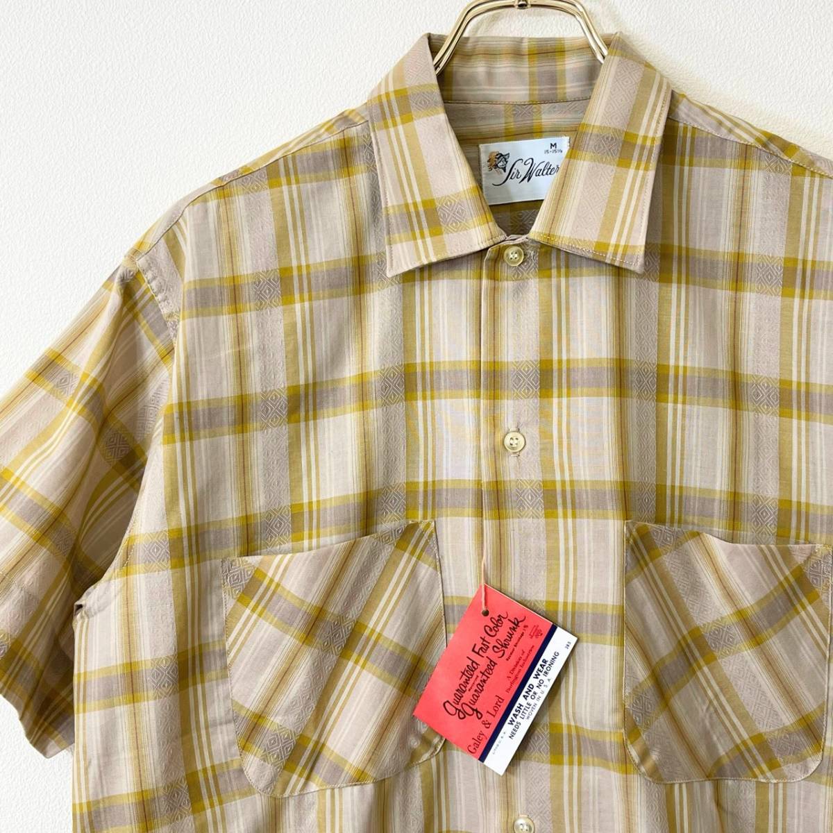 希少 《 Dead Stock / Medium 》50s 60s デッド【 SIR WALTER ビンテージ オンブレ グラデーションチェック コットン 半袖シャツ 】