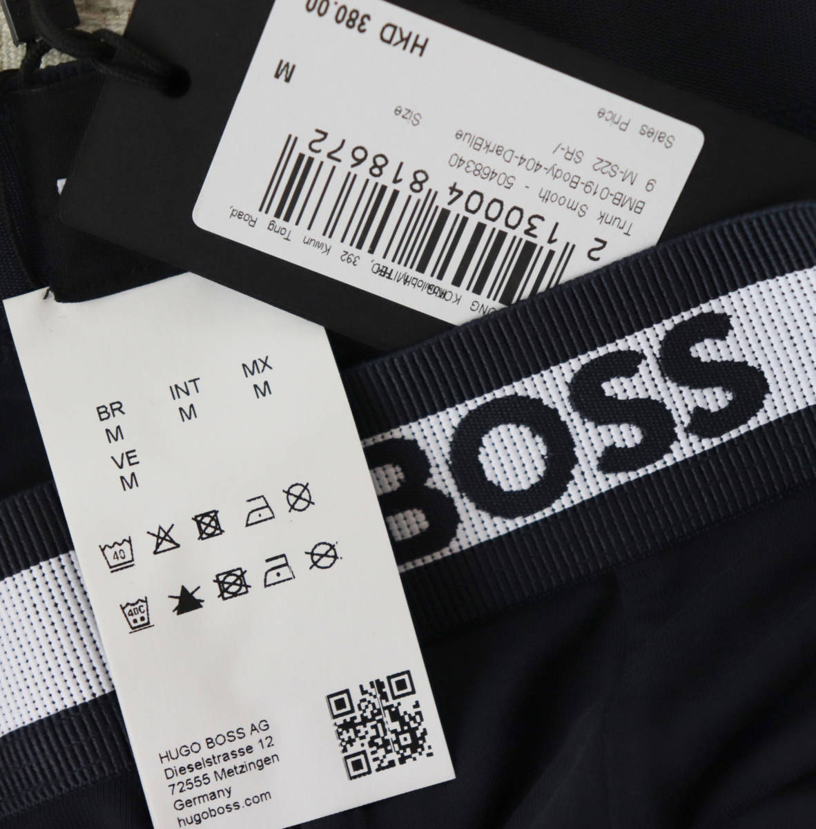 新品未使用タグ付き【HUGO BOSS ヒューゴボス】ウエストロゴ 前閉じ ボクサーパンツ 紺 M v2962