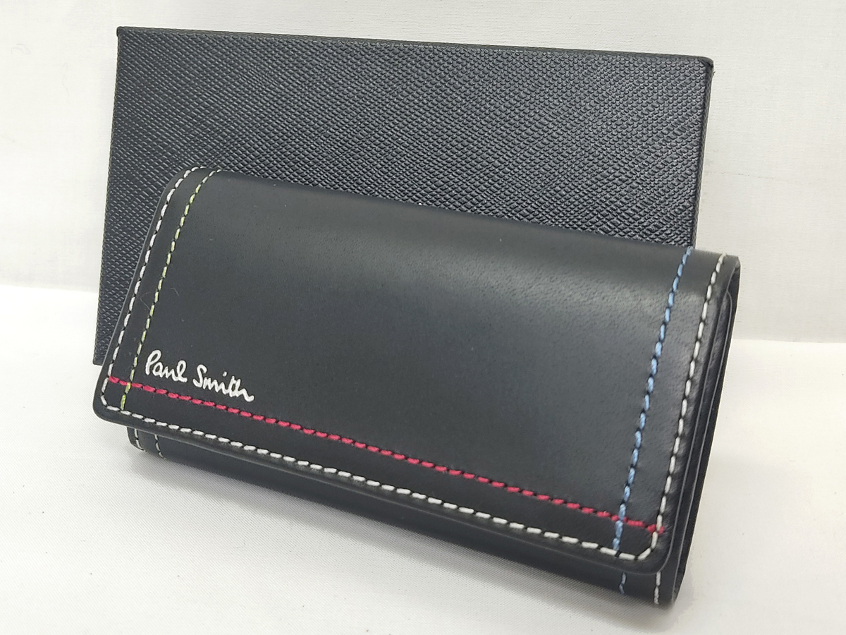 ♪売り切り 大特価 美品 Paul Smith ポールスミス キーリング付き4連キーケース レザー ブラック 箱付き 中古♪