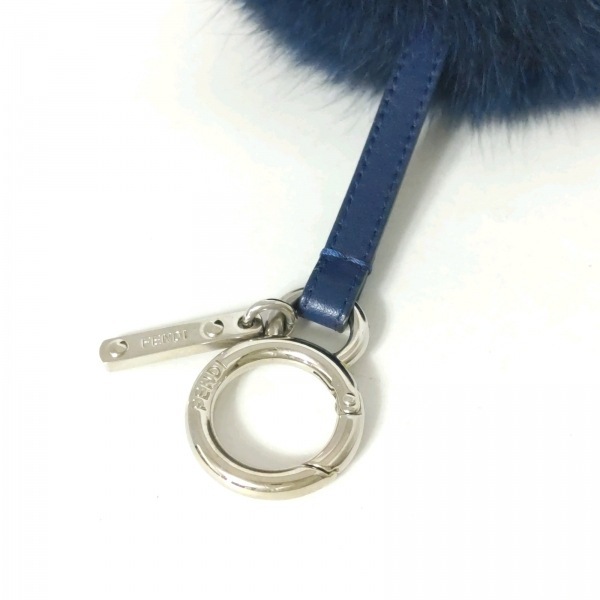  Fendi FENDI key holder ( charm ) - fur × leather × metal material navy × Brown beautiful goods key holder 