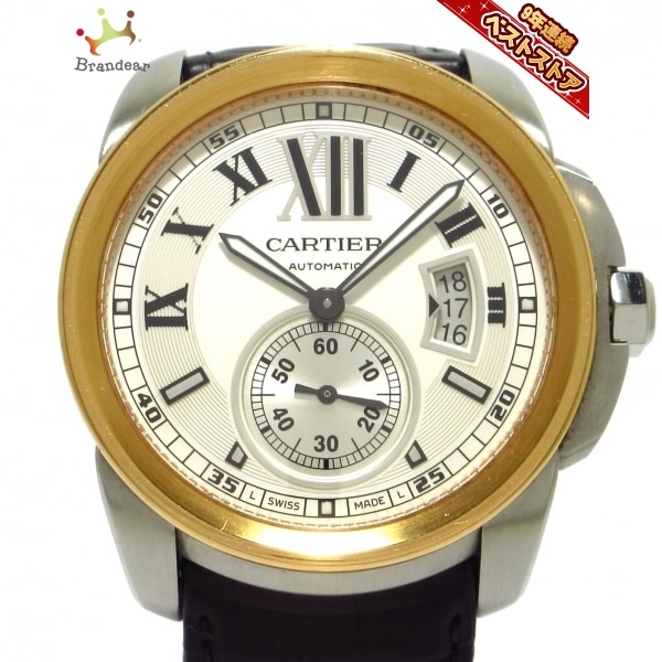 Cartier(カルティエ) 腕時計 カリブル ドゥ カルティエ W7100039 メンズ K18PG×SS/革ベルト/裏スケ 白 