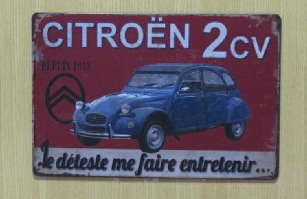 送料無料 シトロエン 2CV 金属製 メタルサインプレート Citroen　看板 ブリキ アンティーク ガレージ インテリア 広告 カフェ_画像1