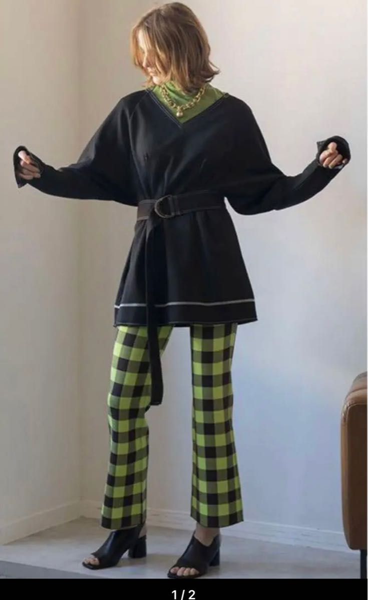 ブロックチェックニットパンツ