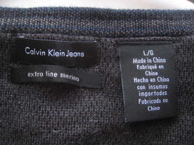 美品!!カルバンクライン Calvin Klein*エクストラファインメリノウールニットセーター L 紺 ネイビー_画像3