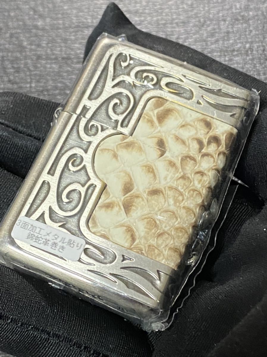 zippo 錦蛇革巻き 3面加工メタル貼り 特殊加工 希少モデル 2019年製 ケース 保証書付き