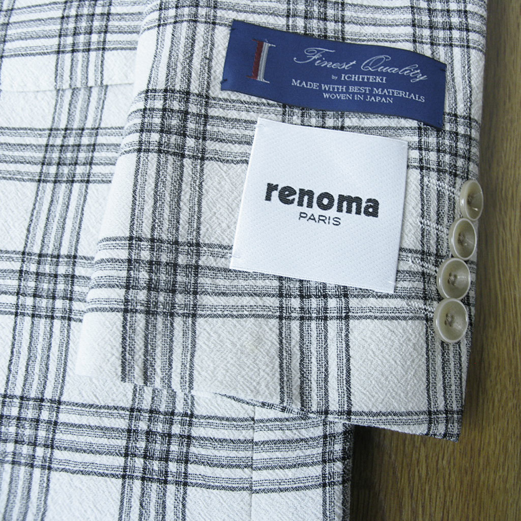 renoma PARIS 春夏ジャケット A4サイズ メンズテーラード、ブレザー 2つボタン チェック ホワイト 1205_画像7