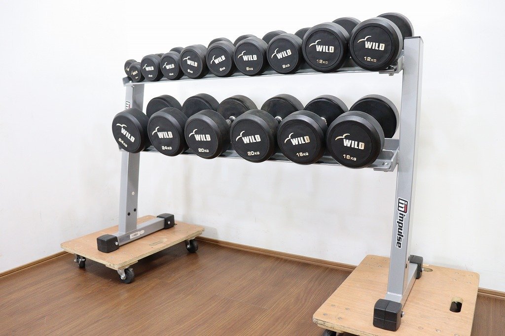 【埼玉引取】S8091◆WILDFIT◆ダンベルラック◆固定ダンベル2kg~24kg◆各2個◆筋トレ◆トレーニング◆impulse◆収納◆現状品