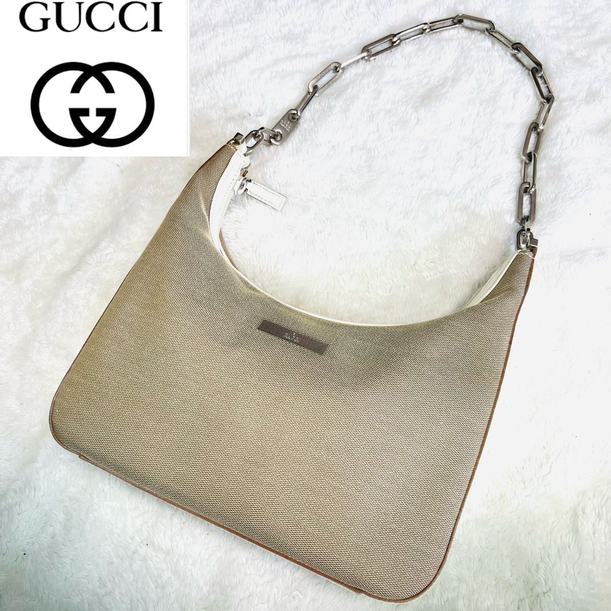 【良品】GUCCI グッチ チェーンショルダーバッグ 希少品 肩掛けバッグ 001 3873 3754 イタリア製 白 ベージュ